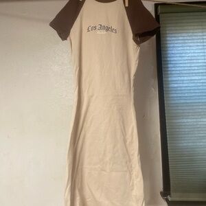 Divided Cream and Brown Midi Dress